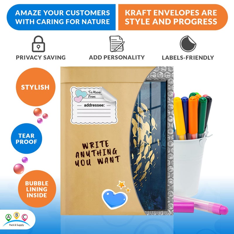 ABC PACK & SUPPLY Brown Kraft Bubble Mailer Envelopes, 10.5 x 15 Inches. 10 Pack Mail Padded Envelopes Self Seal. Kraft Bubble Mailers. Tear-Resistant Mailing Envelope Padded. Sturdy Paper Mailer - Image 5